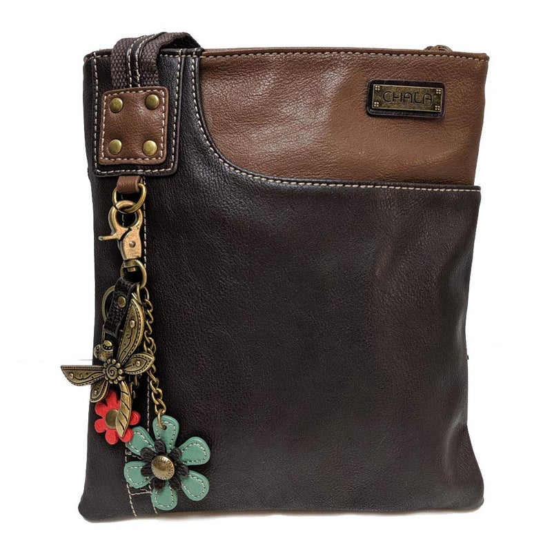 CHALA SWING Pack Smartphone Cross-Body Purse Purse Charm (Brown_ Dragonfly With Teal Flower) - Image 1